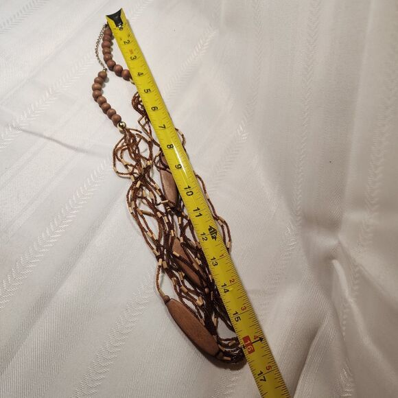 Handmade Necklace Multi Strand Wood Glass Bead Brown Bronze Tone 32" Boho Tribal - Picture 5 of 7